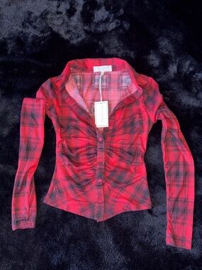 Red Plaid Button-Up Top small jrs nwt